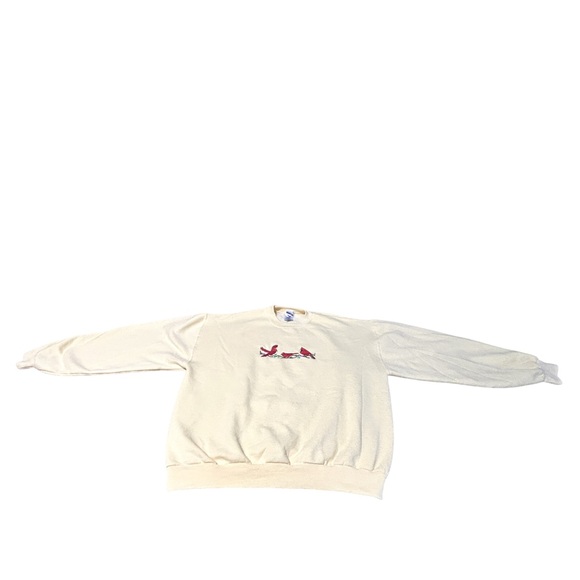 Jerzees Vintage Cardinal Embroidered Sweatshirt Large Yellow Cozy Cottagecore - Picture 5 of 10